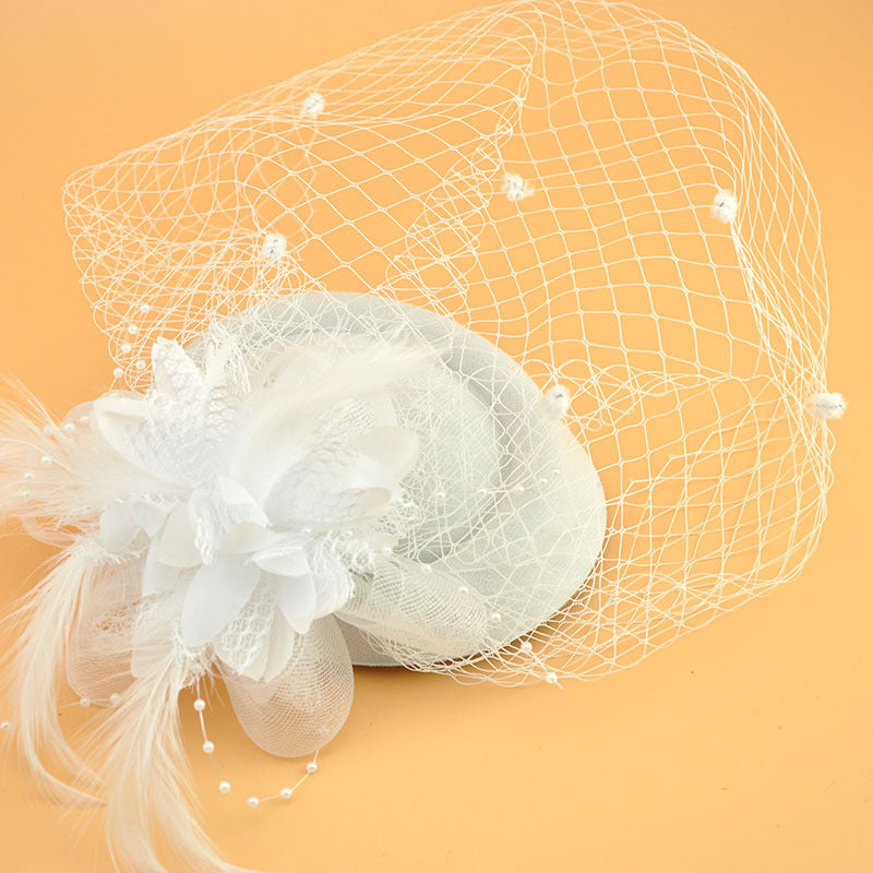 Wholesale Fascinators Headwear Headpiece Net Veil Hat Wedding Ladies Day With Floral Pom-pom Headpiece Headwear
